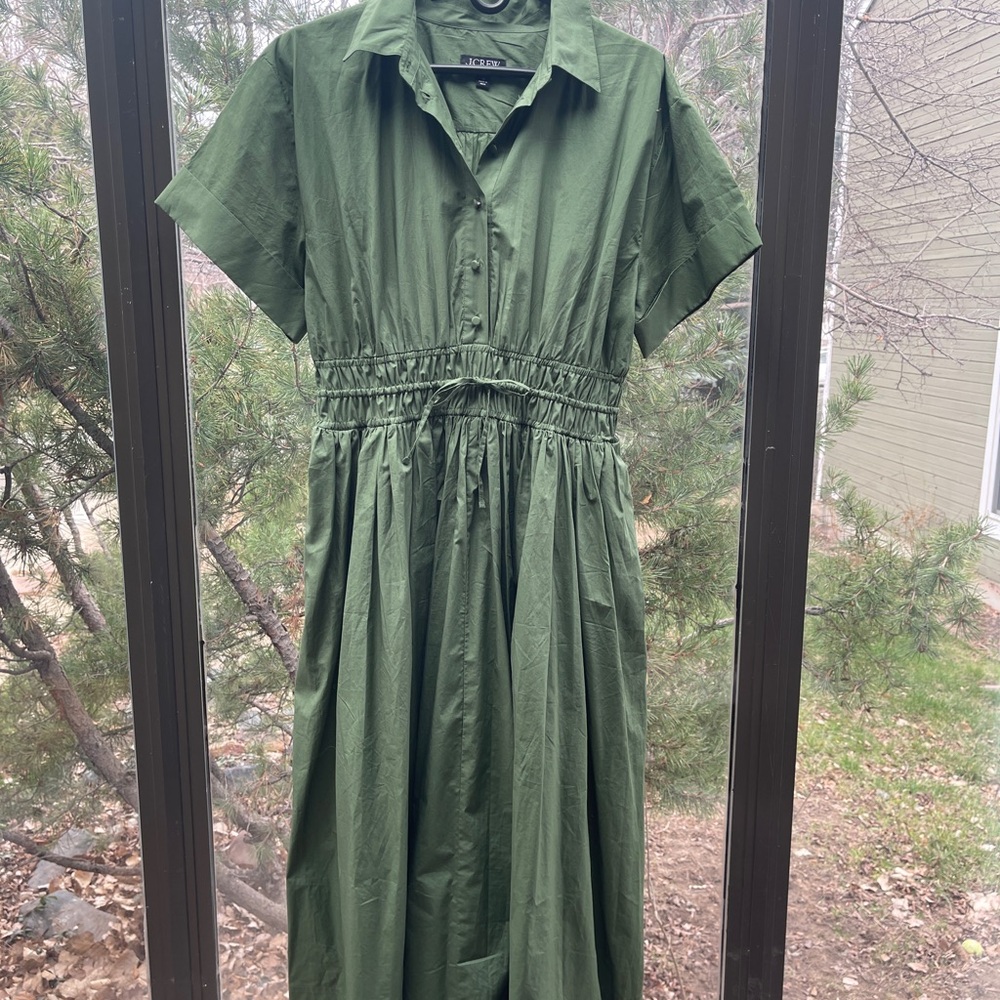J. Crew Green Elena shirt dress 100 % poplin cotton size 10
